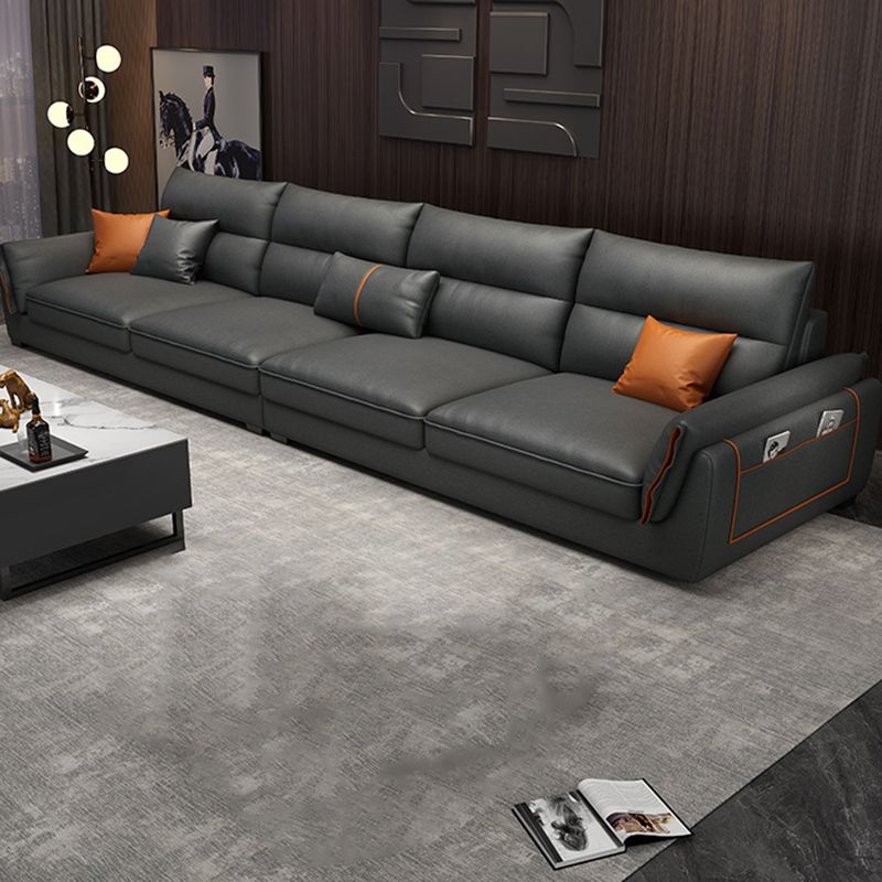 Recessed Arm Dark Gray Modern Chaise Faux Leather L-Shape Sofa