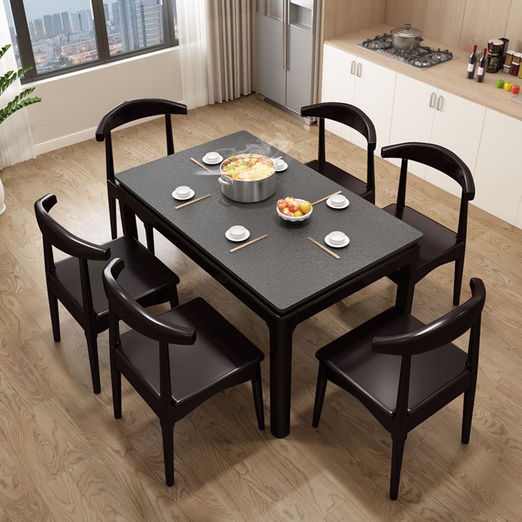 Mid-Century Sintered Stone Dining Table 4 Legs Solid Wood Base Rectangle Table for Home Clearhalo ' dining_table' 'Dining Tables & Seating' 'Dining Tables' 'furn' 'furn_dining_table' 'Furniture' 'furniture_dining_table' 'Kitchen & Dining Furniture' 'kitchen&dining_furn' 'kitchen' 'kitchen_dining_table' 1200x1200_1253a034-29ed-4eed-9c83-6432d8c3a23a