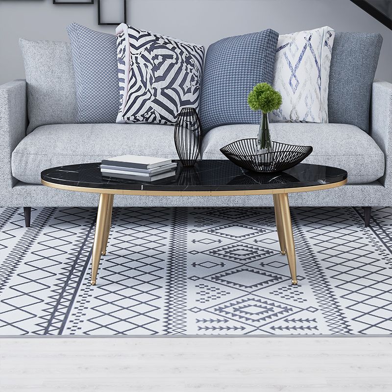 Tavolino da caffè top in pietra ovale con 4 gambe metalliche singolo tavolino