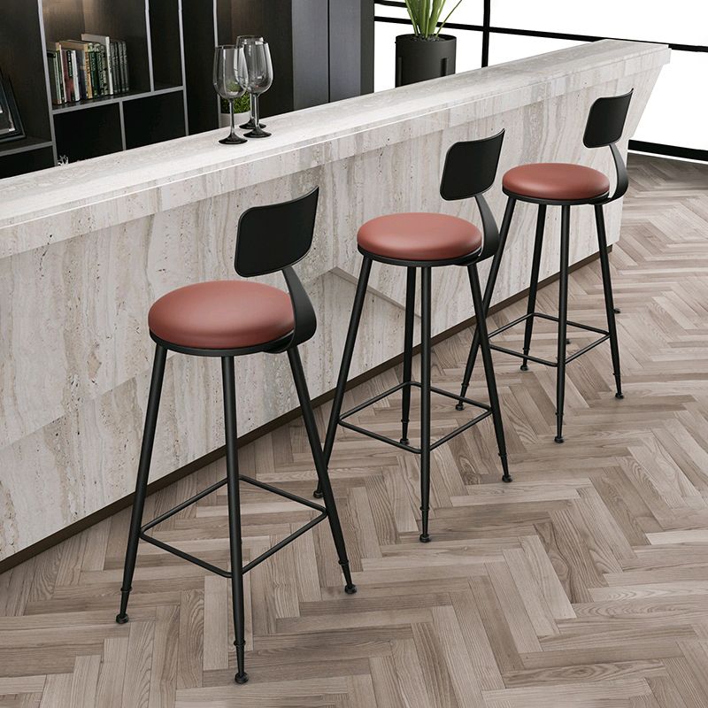 Modern Backrest Counter Stool Iron Cafe Bar Stool with Leather Cushion and Pedal Clearhalo 'Bar Furniture' 'Bar Stools' 'bar_stools' 'furn' 'furn_bar_stools' 'Furniture' 'furniture_bar_stools' 'Kitchen & Dining Furniture' 1200x1200_125788cc-b359-4cbd-8630-390bfe126187