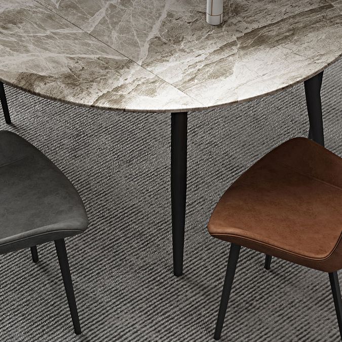Round Sintered Stone Dining Table Modern Extendable Furniture  with 4 Legs in Matte Finish
