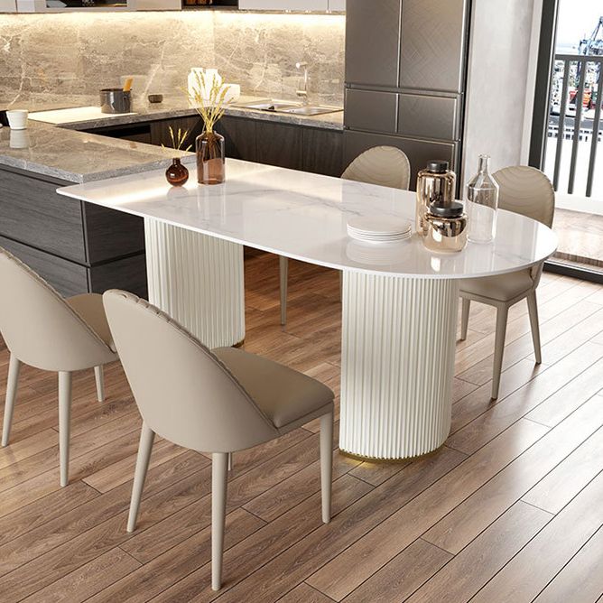 Sintered Stone White Dining Table Simplicity Double Pedestal Table for Dining Room Clearhalo ' dining_table' 'Dining Tables & Seating' 'Dining Tables' 'Furniture' 'furniture_dining_table' 'Kitchen & Dining Furniture' 'kitchen&dining_furn' 'kitchen' 'kitchen_dining_table' 1200x1200_125c56ed-80d2-4af4-bbb8-33c40de35a13