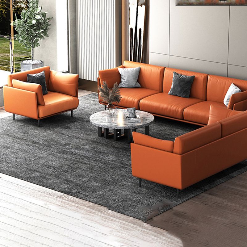 Canapé-oreiller orange en cuir faux en cuir avec jambes en métal