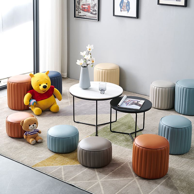 Modern Round Ottoman Pouf Genuine Leather Solid Water Resistant Ottoman for Children Clearhalo 'furn' 'furn_ottomans_poufs' 'Furniture' 'Living Room Furniture' 'Ottomans & Poufs' 'ottomans_poufs' 1200x1200_1260eb47-5e31-49b3-b916-6749d2eade48