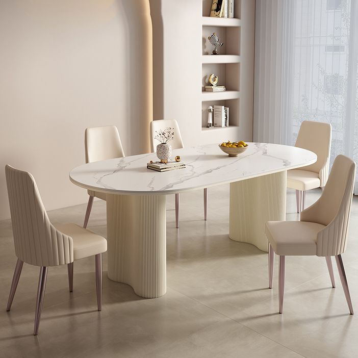 1/2/5/7 Stücke weiß oval gesinterte Stein -Ess -Ess -Set für Zuhause