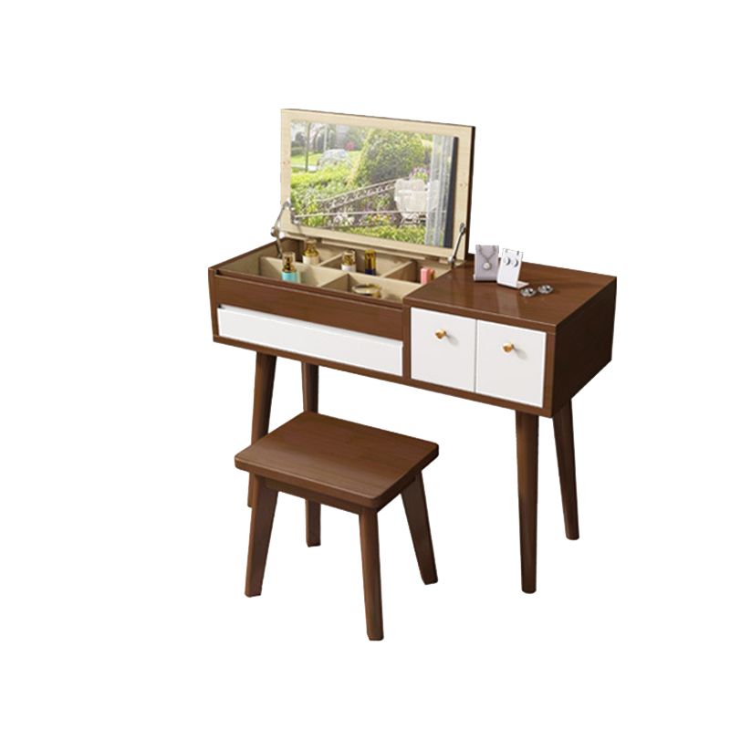 Flip Single Single Mirror Desk 3 Cajones Visor de madera de goma