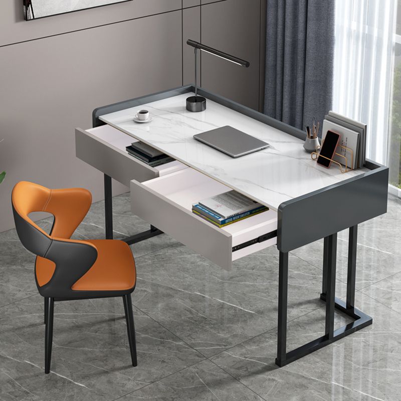 2 Schubladen Schreibtisch rechteckig geformte Büroschalter in Grau/Weiß