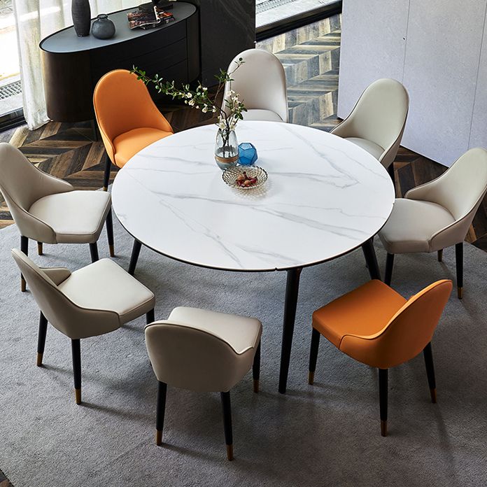 Simplicity Style Round Dining Table Stone Drop-Leaf Dinner Table with 4 Legs Clearhalo ' dining_table' 'Dining Tables & Seating' 'Dining Tables' 'furn' 'furn_dining_table' 'Furniture' 'furniture_dining_table' 'Kitchen & Dining Furniture' 'kitchen&dining_furn' 'kitchen' 'kitchen_dining_table' 1200x1200_12834bd4-7467-4d76-ba81-bcbbc3406c43