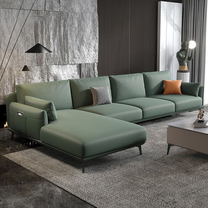 Sectionnel moderne 4 places à accoudoirs ronds en forme de L avec rangement