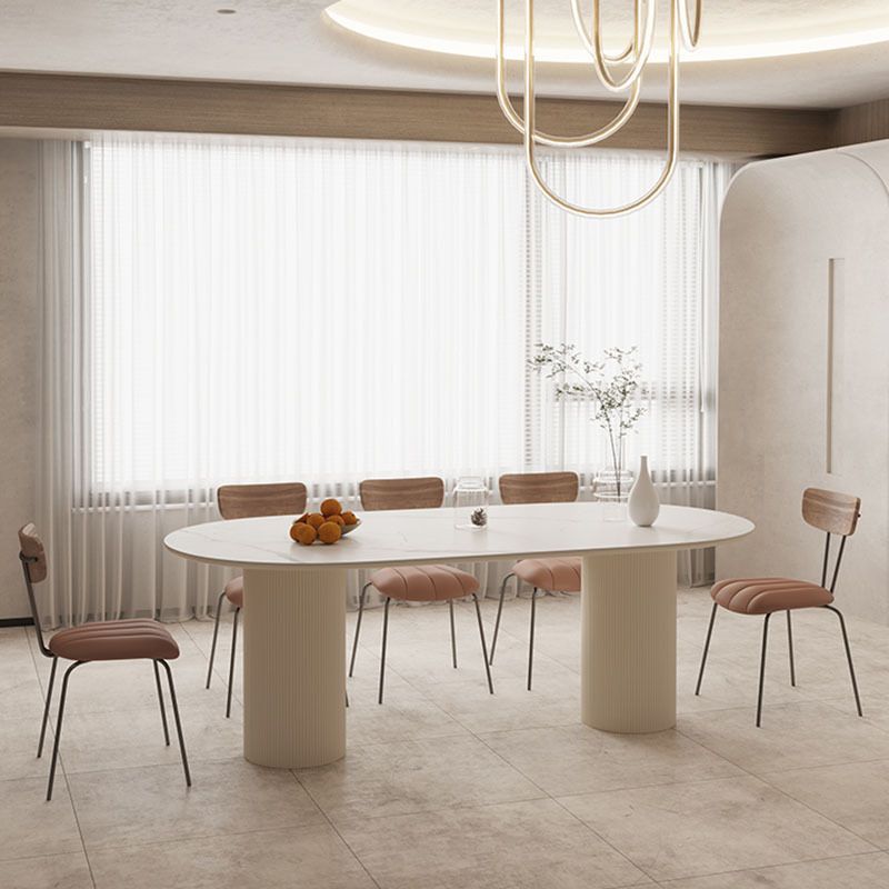 Modern Double Pedestal Dining Table Stone Dinner Table in White