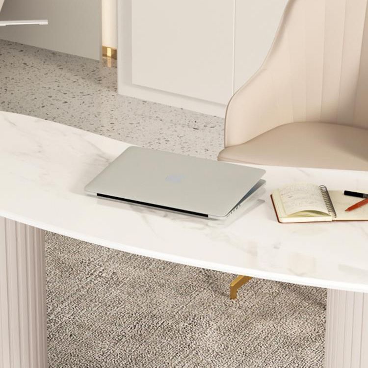 23" Wide Glam Executive Desk White 3-drawer Office Desk with Metal Legs Clearhalo 'furn' 'furn_office_desk' 'Furniture' 'Office Desks' 'Office Furniture' 'office_desk' 1200x1200_1288582d-ef4e-4b92-96b8-1308b268a5b4