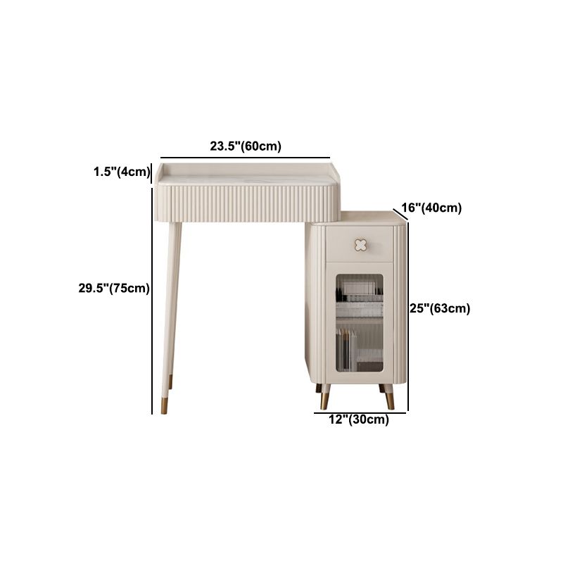 White Stone Top Vanity Makeup Table Modern 15.75" D Vanity Table with Storage