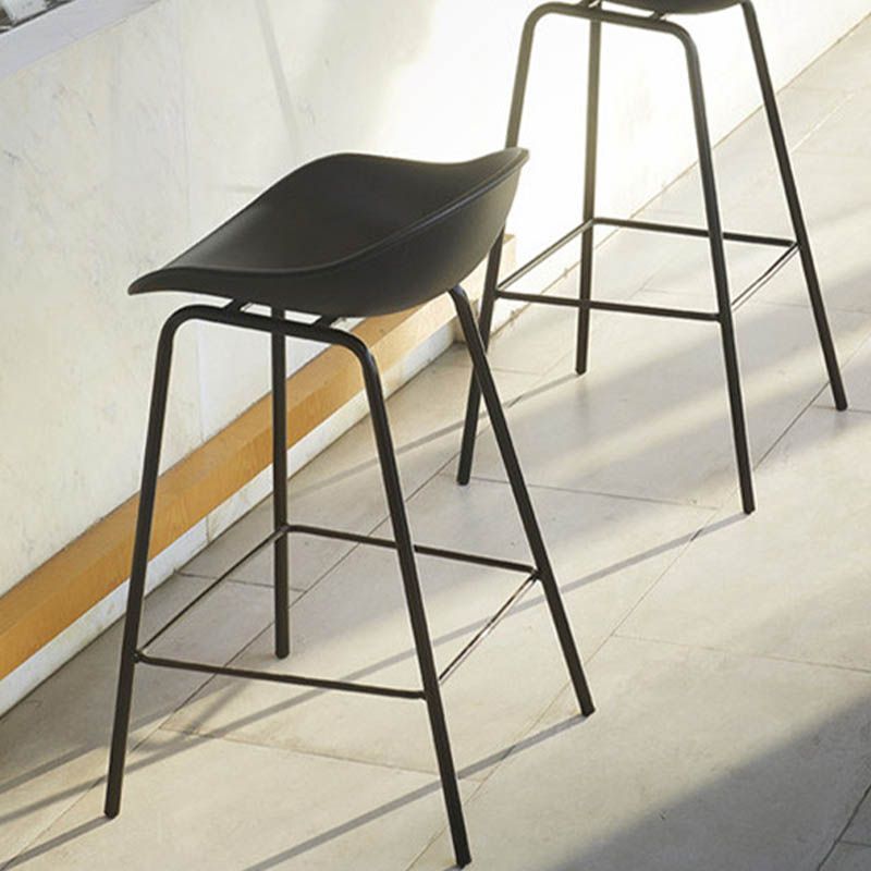 Contemporary Bucket Low Back Plastic Bar Stools with Metal Base