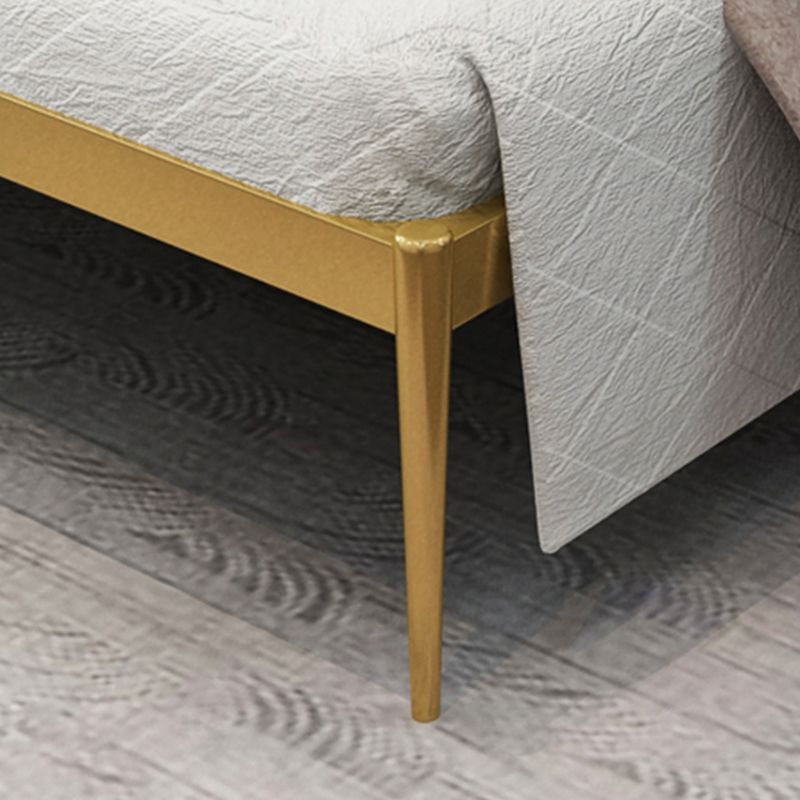 Marco de lecho de metal glamoroso y tapizado con cabecera tapizada arqueada