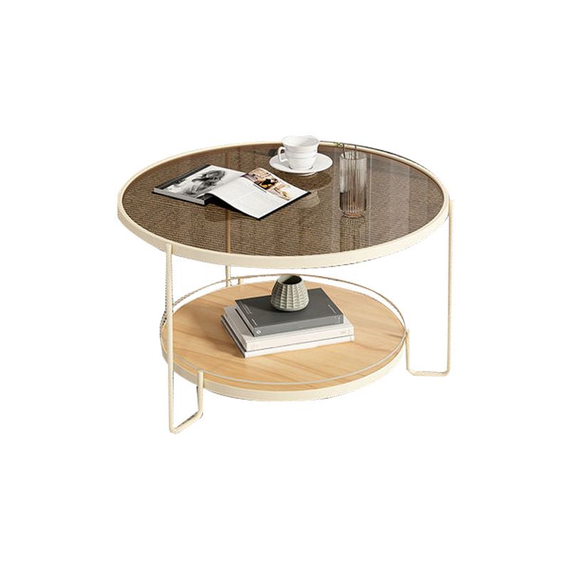Tavolino da caffè rotondo in vetro Tavolo da cocktail tipo base a 3 gambe con contenitore