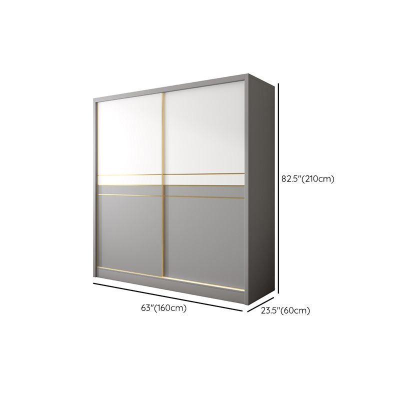 Armadio di stoccaggio bianco e grigio per moderni moderni in legno con porte scorrevoli