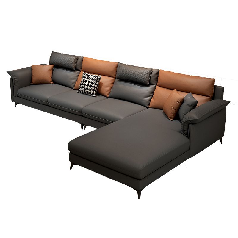 Stain-Resistant L-Shape Flared Arm Sectional Sofa with Chaise for Four People Clearhalo 'furn' 'furn_sectionals' 'Furniture' 'furniture_sectionals' 'kitchen' 'kitchen_sectionals' 'Living Room Furniture' 'Sectionals' 1200x1200_1299cb82-be66-46a7-8526-b72a2558cd95