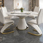 Glossy White Stone Dinette Table with Pedestal Modern Dining Table for Home Clearhalo 'Dining Tables & Seating' 'Dining Tables' 'dining_table' 'furn' 'furn_dining_table' 'Furniture' 'Kitchen & Dining Furniture' 1200x1200_129a9c4f-5691-49a3-b4c6-b4f0afbe98f6