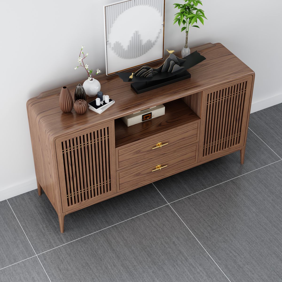 Solid Wooden Sideboard Table 15.7" W √ó35.4" H Living Room Buffet Stand Clearhalo 'buffet_sideboard' 'Buffets & Sideboards' 'furn' 'furn_buffet_sideboard' 'Furniture' 'Kitchen & Dining Furniture' 1200x1200_129ad1d3-d89d-4930-9df8-76d87e5f3b2c