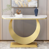 Stone Half Moon Accent Table 1-shelf 31.5" Tall Console Table