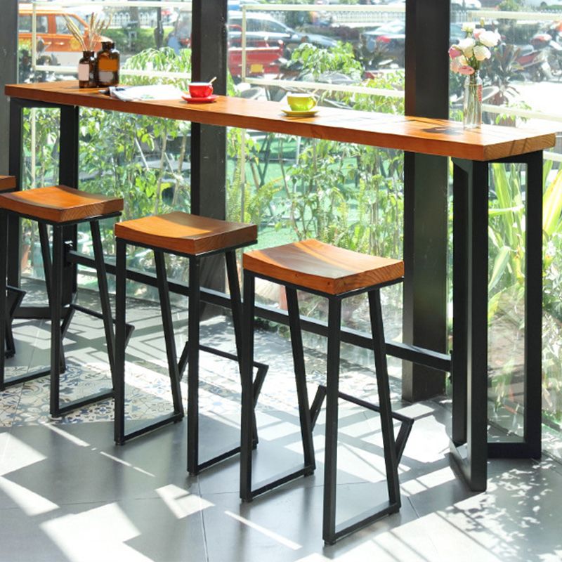 Modern Metal Base Bar Table Black Iron Solid Wood Patio Bar Table Clearhalo 'Bar Furniture' 'Bar Tables' 'bar_tables' 'furn' 'furn_bar_tables' 'Furniture' 'Kitchen & Dining Furniture' 1200x1200_12a0a893-e229-4093-b811-49b866f4b740