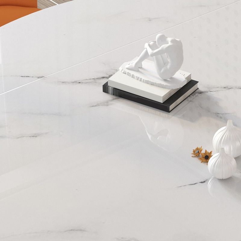 Round Dining Table with Leaf Extension Modern Stone White Top Pedestal Table