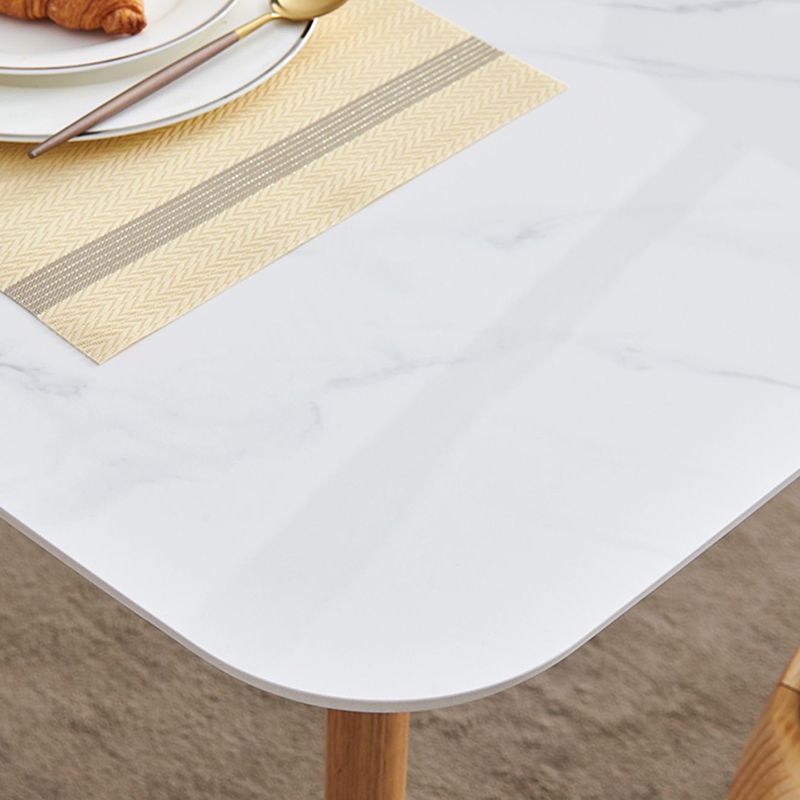 Contemporary Style Rectangle Table Sintered Stone Table with Wood Legs for Kitchen