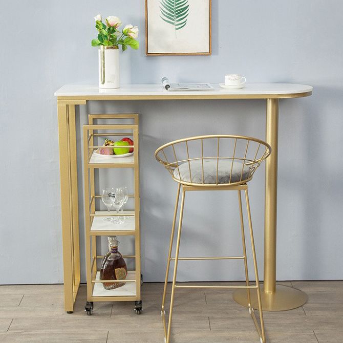 Glam White Faux Marble Pub Bar Table Indoor Iron Bar Dining Table with Double Pedestal Clearhalo 'Bar Furniture' 'Bar Tables' 'bar_tables' 'furn' 'furn_bar_tables' 'Furniture' 'furniture_bar_tables' 'Kitchen & Dining Furniture' 'kitchen&dining_furn' 'kitchen' 1200x1200_12a5e8b2-1dfd-4c9d-b22e-c7e9fc5d199f