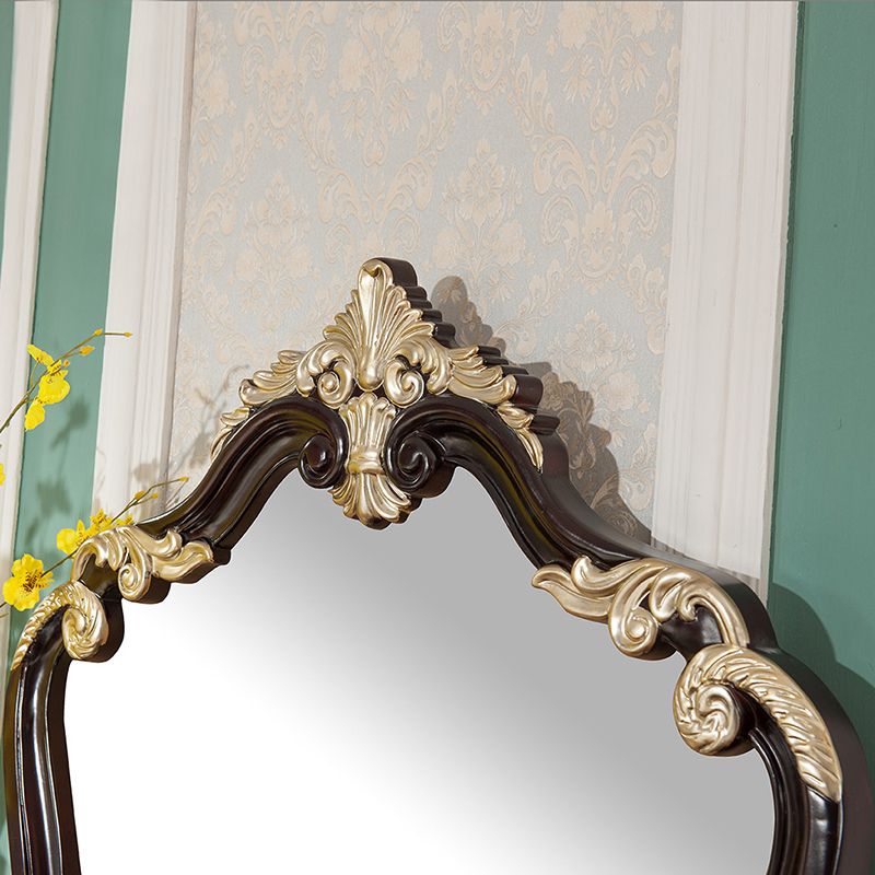 Contatore di trucco marrone con specchio da 19,68 "tavoli da vanità in legno largo con 5 cassetti