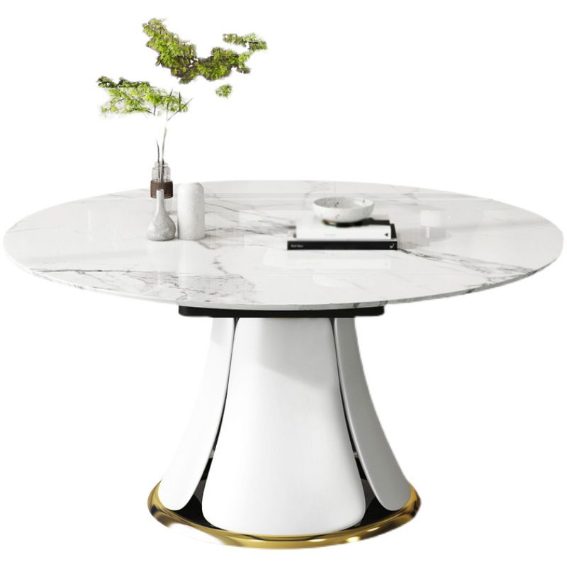 Contemporary Round Dining Table Sintered Stone Table with White Pedestal Base,53.1"L x 53.1"W x 30"H Clearhalo ' dining_table' 'Dining Tables & Seating' 'Dining Tables' 'furn' 'furn_dining_table' 'Furniture' 'furniture_dining_table' 'Kitchen & Dining Furniture' 'kitchen&dining_furn' 'kitchen' 'kitchen_dining_table' 1200x1200_12accee1-7f5d-4c23-ba1f-ffd0e623675f