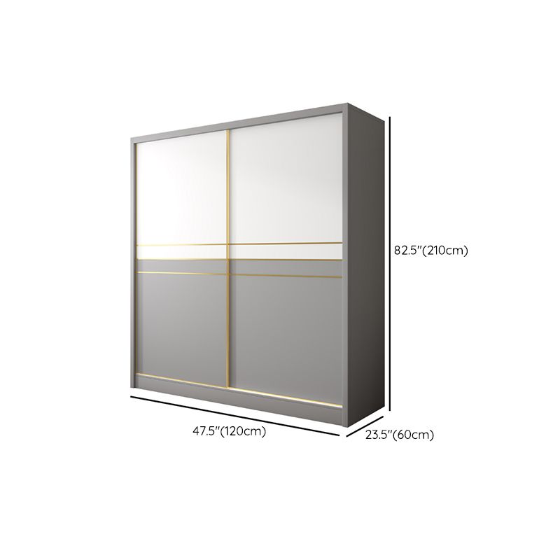 Armadio di stoccaggio bianco e grigio per moderni moderni in legno con porte scorrevoli