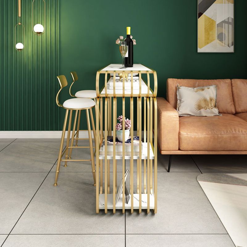 Stone Top Bar Counter Contemporary Bar Counter with Sled Base in Gold