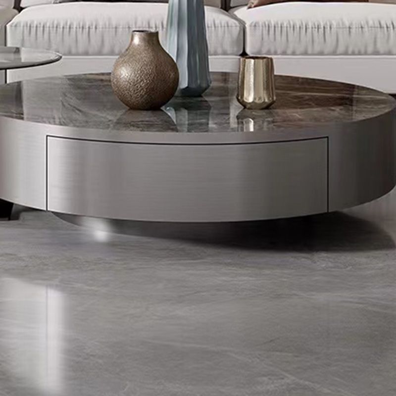 Modern Gray Cocktail Table Round Glass /  Slate Coffee Table