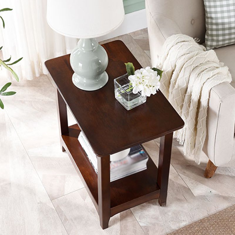 トランジショナルウッドトップサイドテーブルストレージ付き長方形のソファサイドエンドテーブル