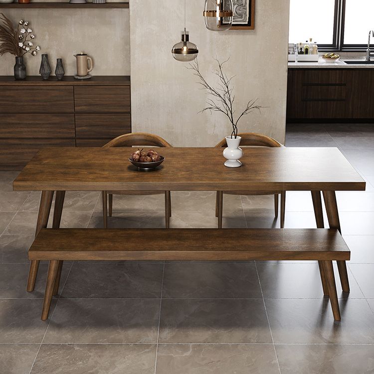 Mesa de comedor estilo simplicidad, mesa de comedor rectangular de madera maciza, color marrón