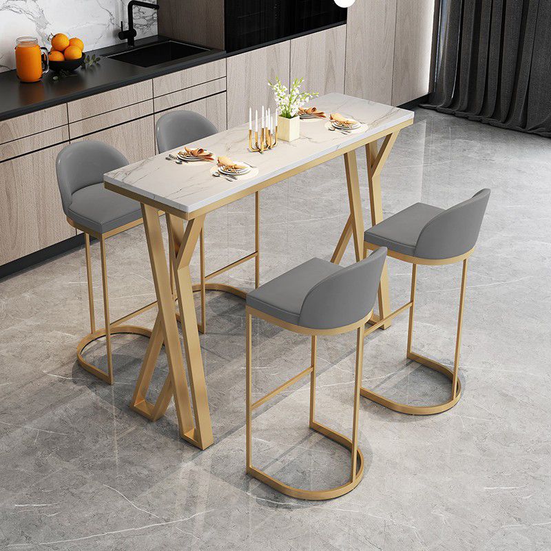 Glam Gold Steel Bar Dining Table with White Faux Marble Top Rectangle Indoor Bistro Table Clearhalo 'Bar Furniture' 'Bar Tables' 'bar_tables' 'furn' 'furn_bar_tables' 'Furniture' 'furniture_bar_tables' 'Kitchen & Dining Furniture' 1200x1200_12c26d55-12d0-4760-bda2-e9cb0f4c35ea