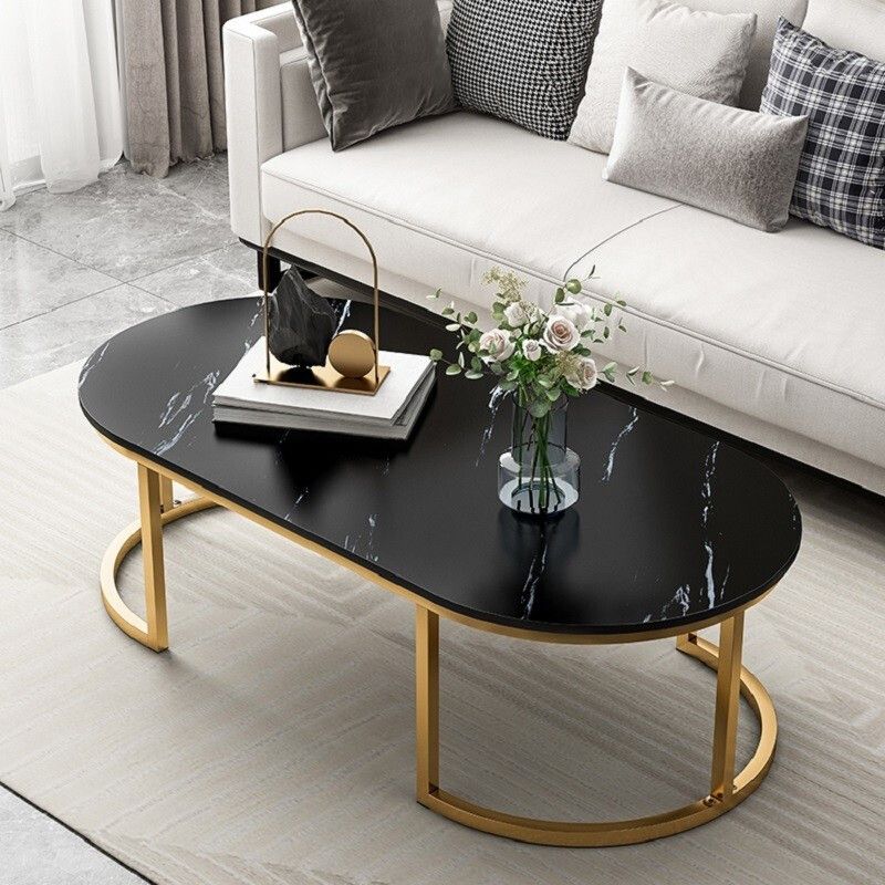 Glam Style Oval Marble Coffee Table with Iron Base Coffee Cocktail Table Clearhalo 'Coffee & Accent Tables' 'Coffee Tables' 'coffee_tables' 'furn' 'furn_coffee_tables' 'Furniture' 'Living Room Furniture' 1200x1200_12c6e7ec-c853-4c18-abfe-562d0ed69937