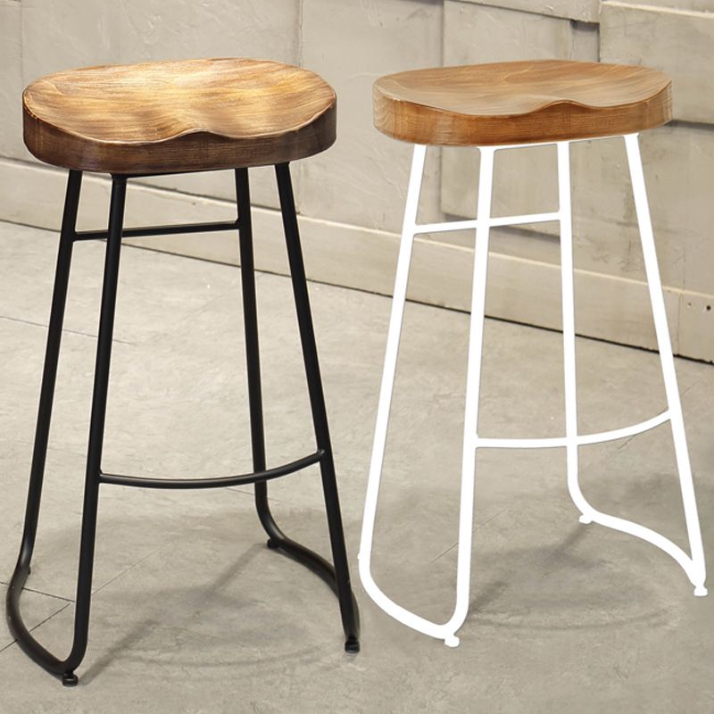 Industrial Armless Backless Counter Stool Iron Cafe Bar Stool with Wooden Seat and Pedal