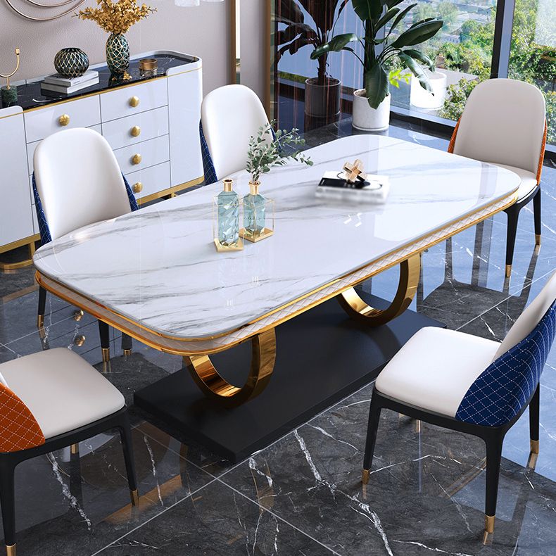 Traditional Luxury Sintered Stone Top Dining Table Rectangle Table with Metal Pedestal Clearhalo ' dining_table' 'Dining Tables & Seating' 'Dining Tables' 'furn' 'furn_dining_table' 'Furniture' 'furniture_dining_table' 'Kitchen & Dining Furniture' 'kitchen&dining_furn' 'kitchen' 'kitchen_dining_table' 1200x1200_12ccd6d9-825a-4694-aa39-e24cbc28a40d