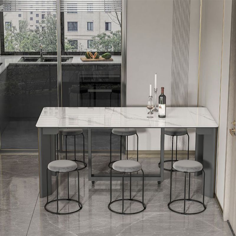 Rectangle Folding Dining Table Wood and Stone Dining Table for Dining Room