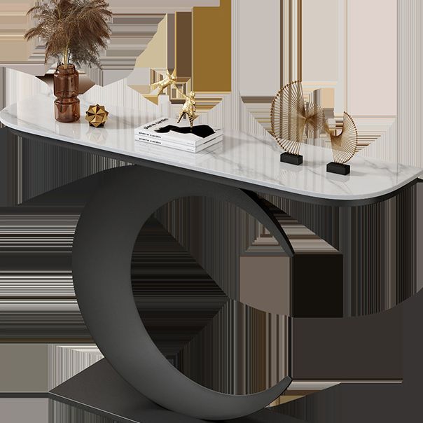 Stain Resistant 11.81" W x 31.49" H Stone Half Moon Table for Hall Clearhalo 'Console Tables' 'console_tables' 'Entry & Mudroom Furniture' 'furn' 'furn_console_tables' 'Furniture' 1200x1200_12cfbbf3-abc7-4269-91bf-5d2cdc9593c5