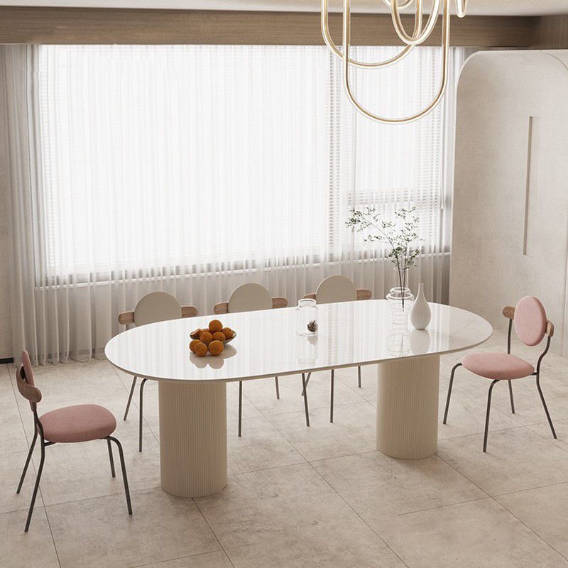 Slate and Metal Table Glam Style Simple Home Oval Dining Table
