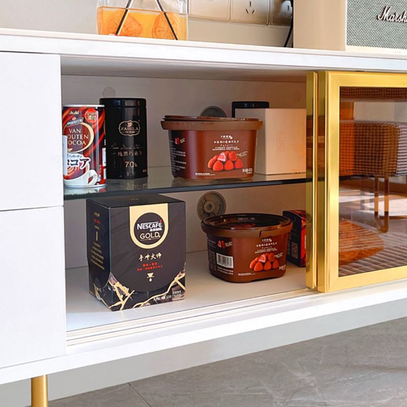 Glam Stone TV Media White 19.6" Height TV Stand with 4 Drawers