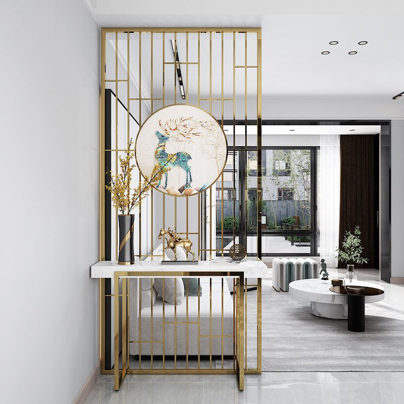 Tavolo da console glam di marmo e metallo rettangolo in bianco e nero