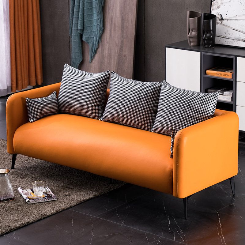 Modern 3-seater Sofa with Houndstooth Pillows Back and Pillow Top Arm Clearhalo 'Furniture' 'furniture_sofas' 'kitchen' 'kitchen_sofas' 'Living Room Furniture' 'Sofa' 'sofas' 1200x1200_12d5d43e-2b44-4c94-a9df-8f2760adf9ec