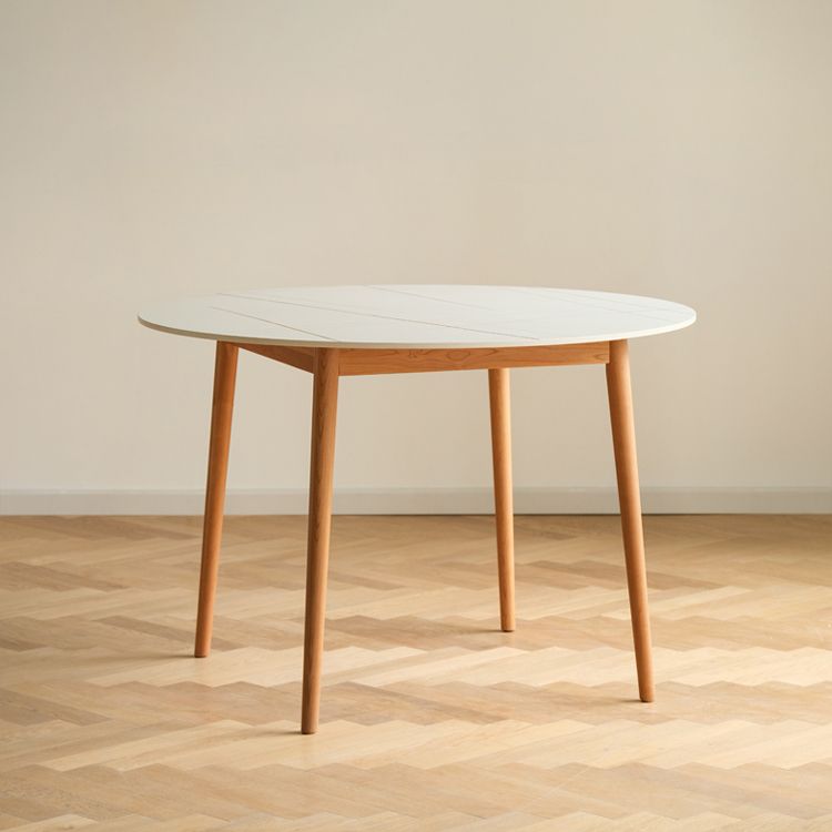 Contemporary Round Dining Table White Sintered Stone Table with 4 Cherry Wood Legs Clearhalo ' dining_table' 'Dining Tables & Seating' 'Dining Tables' 'furn' 'furn_dining_table' 'Furniture' 'furniture_dining_table' 'Kitchen & Dining Furniture' 'kitchen&dining_furn' 'kitchen' 'kitchen_dining_table' 1200x1200_12db7617-9858-4a6e-b8b2-dfbfbcd1dfef