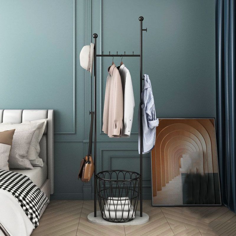 Modern Metal Entryway Kit with 4 Hooks and Basket in Drawing Room Clearhalo 'Entry & Mudroom Furniture' 'furn' 'furn_hall_tree_coat_racks' 'Furniture' 'Hall Trees & Coat Racks' 'hall_tree_coat_racks' 1200x1200_12dc57f5-e6d5-4b90-aa8f-04915443afed