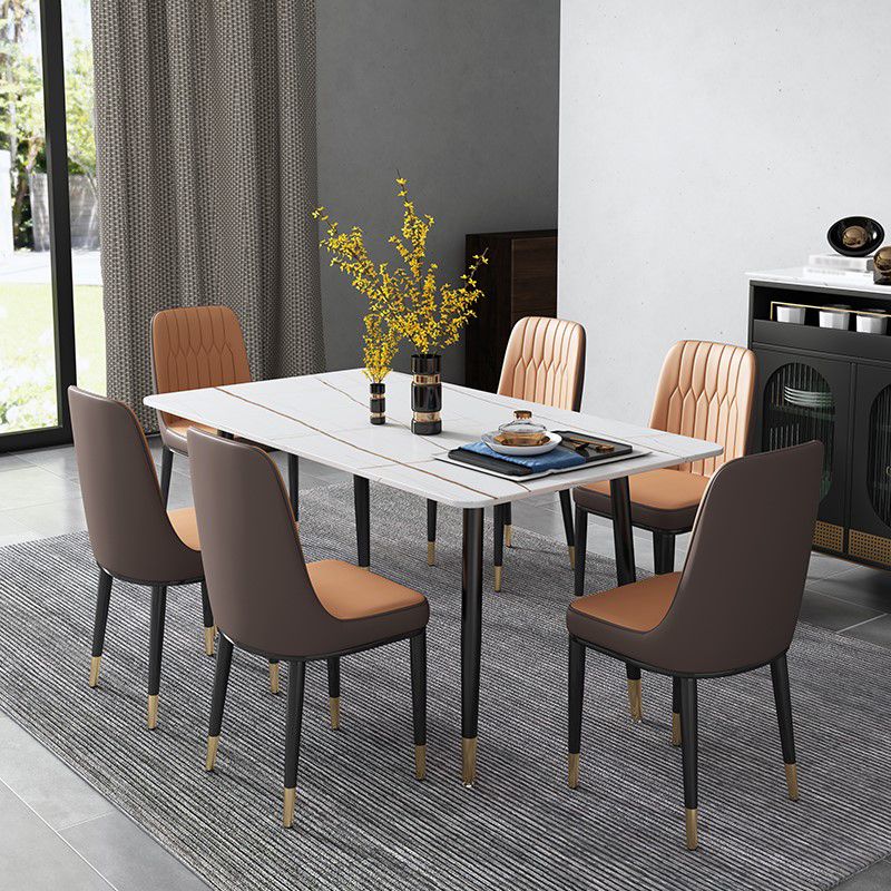 Set dinette rettangolare Glam Set tavolo da pranzo da 1/2/5/7 pezzi con piano in pietra sinterizzata