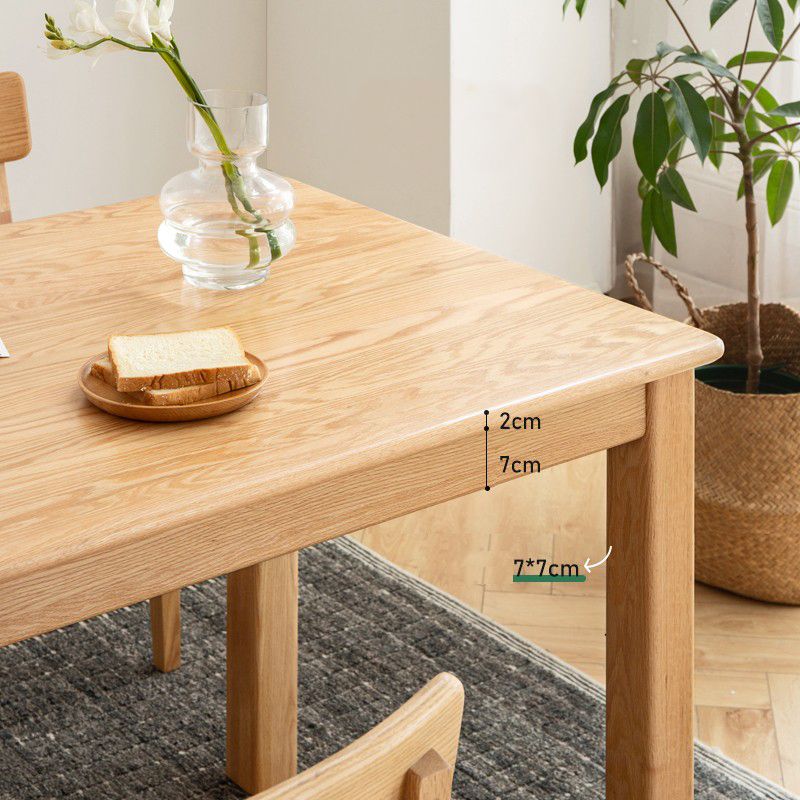 Moderne rechthoekige eiken natuurlijke tafelbladtafel met 4 massieve houten benen