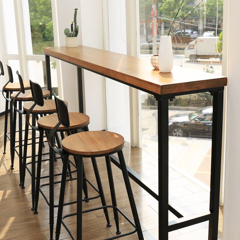Modern Bar-height Table Solid Wood Top Bistro Pub Table with Black Base